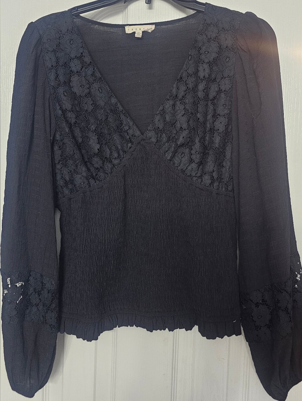 NWOT Promesa "Romance Me" Lace Smocked Peasant Top in Black - Boho Cottagecore M - Picture 3 of 12